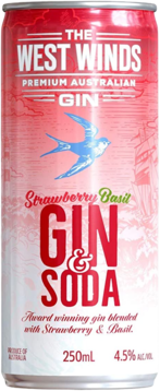 West Winds Strawberry & Basil Gin & Soda Can 4X250ML