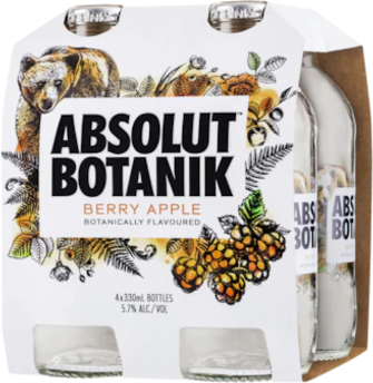 Absolut Botanic Berry Apple Bottle 4X330ML