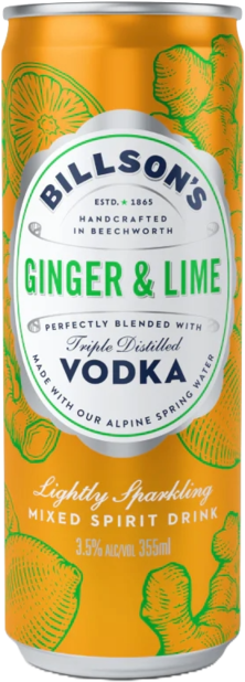 Billsons Vodka Ginger & Lime Can 24X355ML