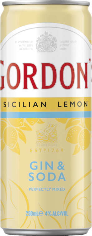 Gordons Sicilian Lemon Can 4X250ML
