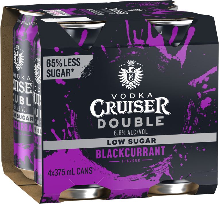 Vodka Cruiser Double Low Sugar Blackcurrant 6.8% Can 4X375ML