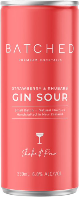 Batched Gin Sour Strawberry & Rhubarb Can 4X230ML
