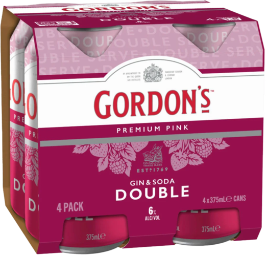 Gordons Double Pink & Soda Can 4X375ML