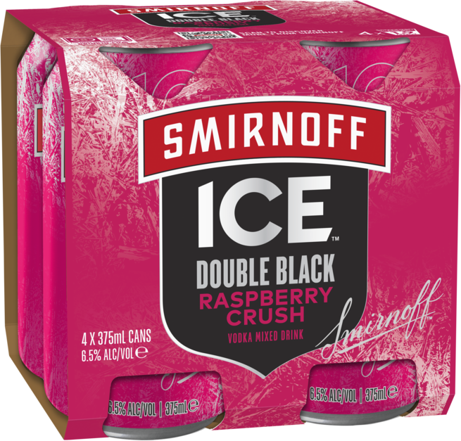 Smirnoff Ice Double Black 6.5% Raspberry Crush Can 4X375ML