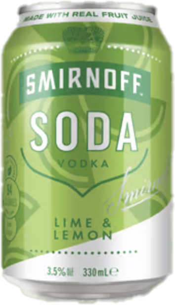 Smirnoff Soda Lime & Lemon 3.5% Can 10X330ML