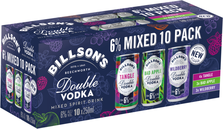 Billsons Double Vodka Mix Pack Can 10X250ML
