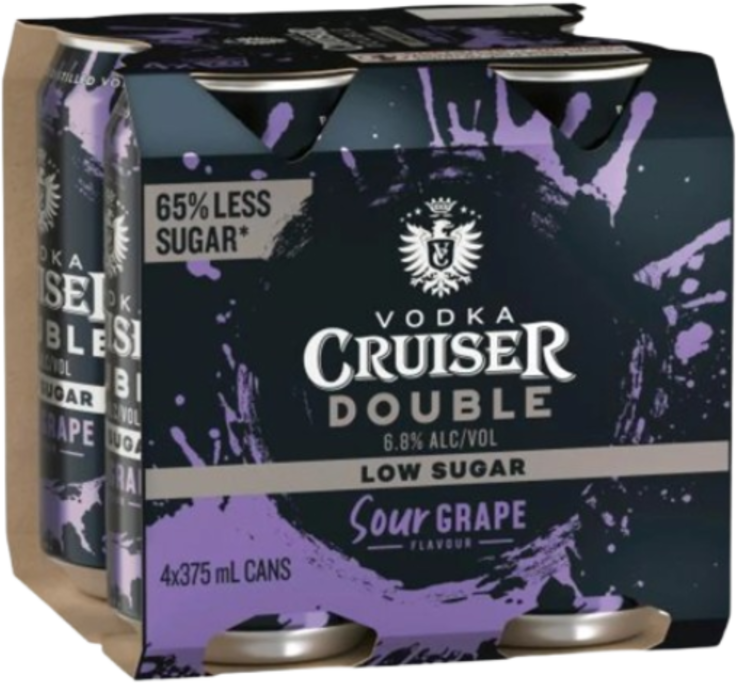 Vodka Cruiser Double Low Sugar Sour Grape 6.8% Can 4X375ML