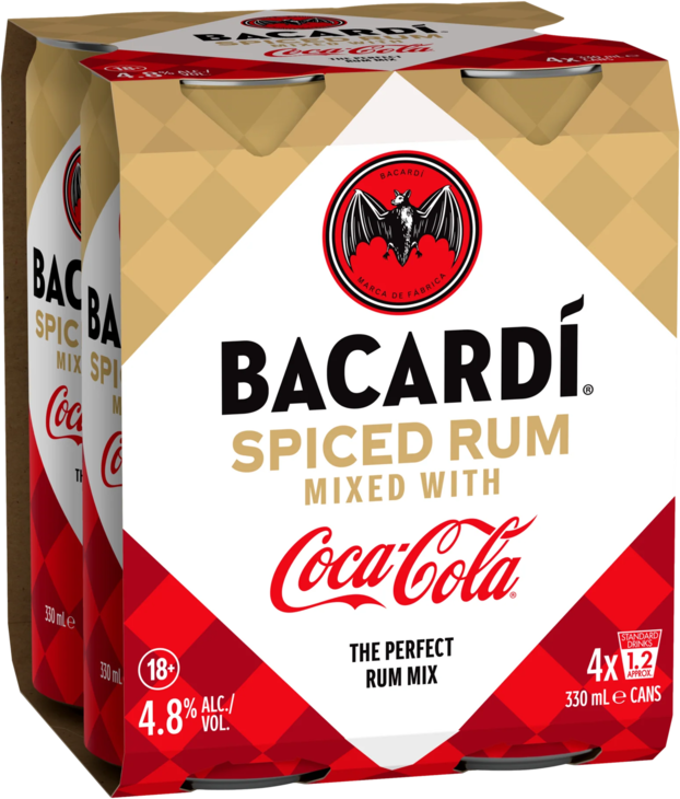 Bacardi Spiced & Coca Cola 4.8% Can 4X330ML