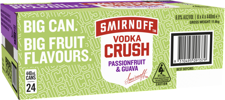 Smirnoff Crush Passionfruit & Guava 6% Can 24X440ML