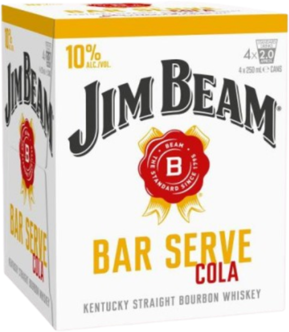 Jim Beam Bar Serve Bourbon & Cola 10% Can 4X250ML