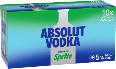 Absolut Vodka & Sprite Zero 5% Can 10X330ML
