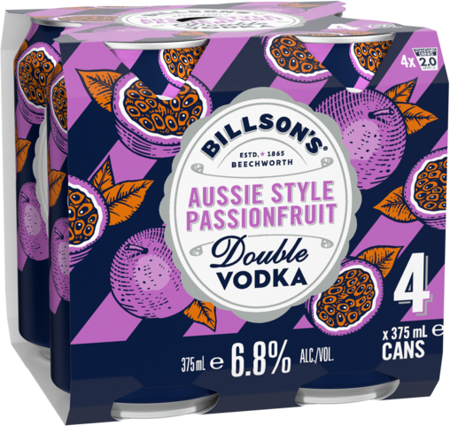 Billsons Aussie Style Passionfruit Double Vodka 6.8% Can 4X375ML