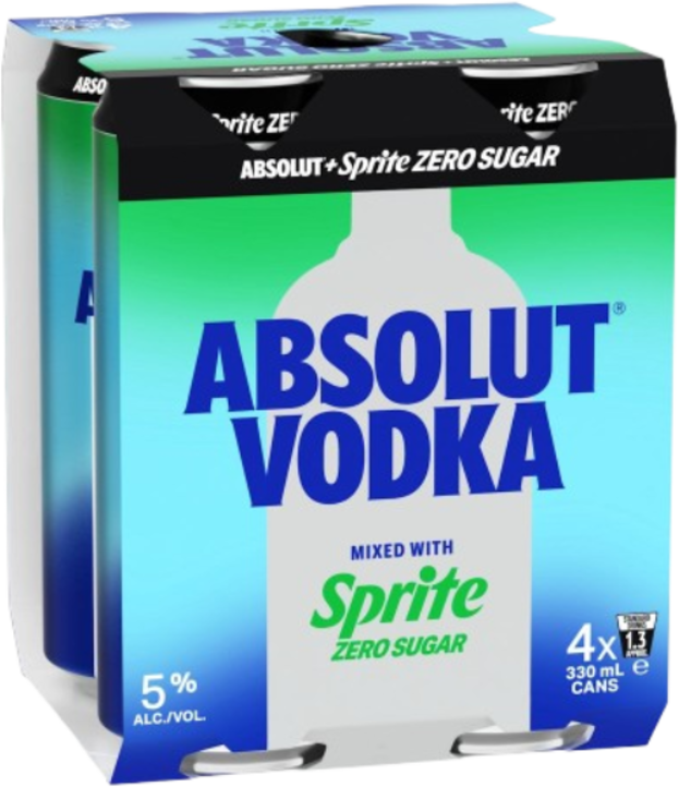 Absolut Vodka & Sprite Zero 5% Can 4X330ML