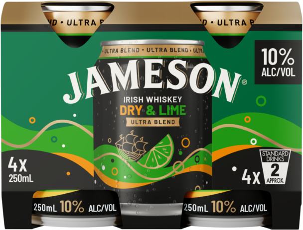 Jameson Ultra Dry & Lime 10% Can 4X250ML