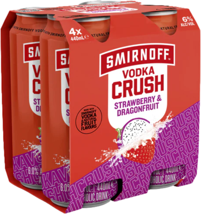 Smirnoff Crush Strawberry & Dragonfruit 6% Can 4X440ML