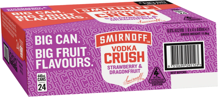 Smirnoff Crush Strawberry & Dragonfruit 6% Can 24X440ML