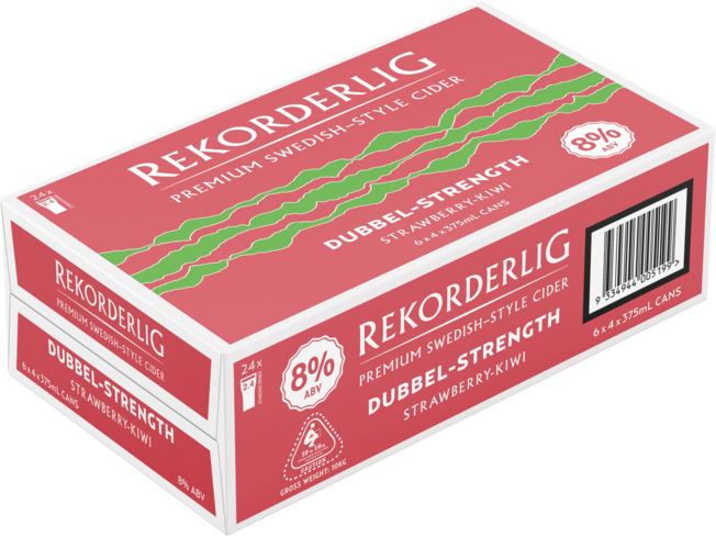 Rekorderlig Dubbel 8% Strawberry Kiwi Can 24X375ML