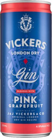 Vickers Gin & Pink Grapefruit Can 4X250ML