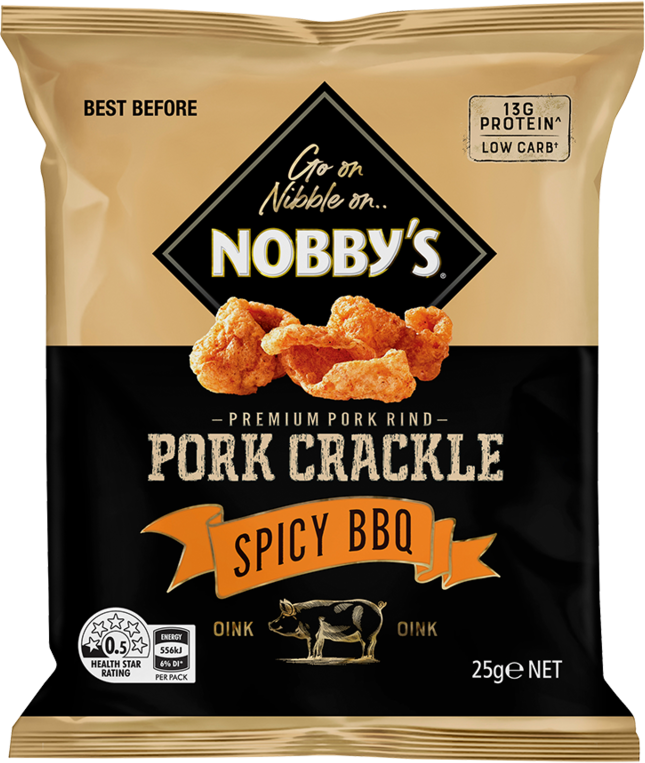 Nobbys Pork Crackle Spicy BBQ 25GM