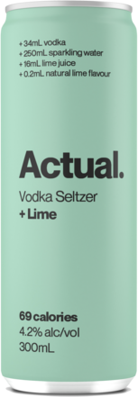 Actual Vodka Seltzer & Lime Can 4X300ML
