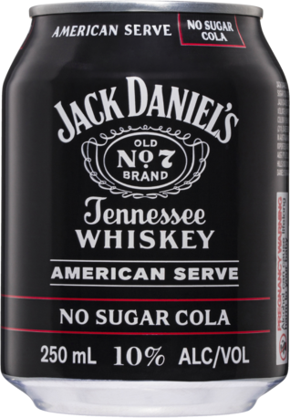 Jack Daniels American Serve & Cola No Sugar Can 4X250ML
