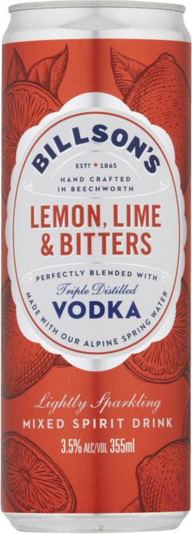 Billson's Vodka & Lemon Lime Bitters Can 4X355ML