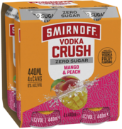 Smirnoff Crush Zero Sugar Mango & Peach 6% Can 4X440ML
