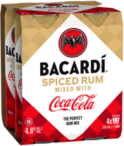 Bacardi Spiced & Coca Cola 4.8% Can 4X330ML
