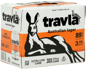Travla Low Carb Mid Strength Lager Can 30X375ML