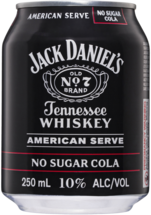 Jack Daniels American Serve & Cola No Sugar Can 4X250ML